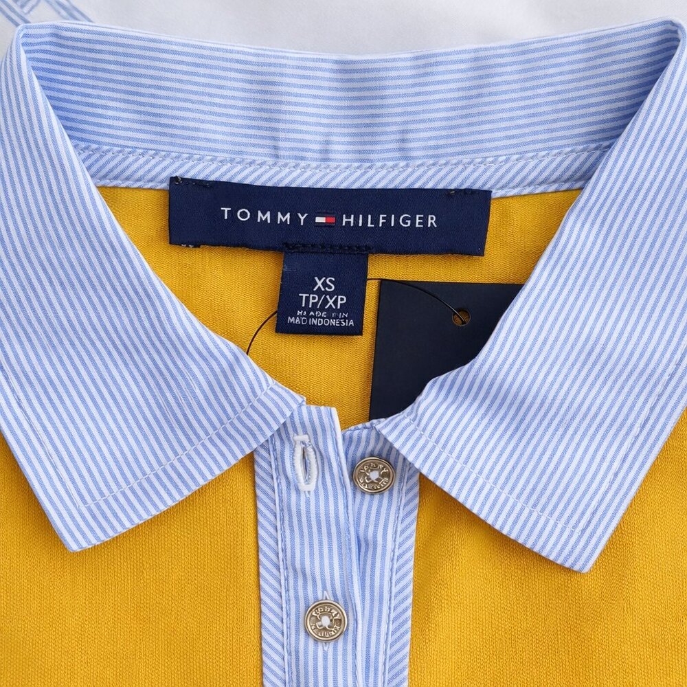 Tommy Hilfiger Mustard Yellow Polo - Golf Shirt XS NWT Pinstripe Collar Preppy - Picture 8 of 9